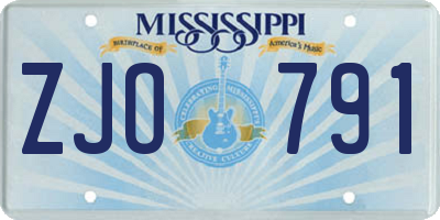 MS license plate ZJO791