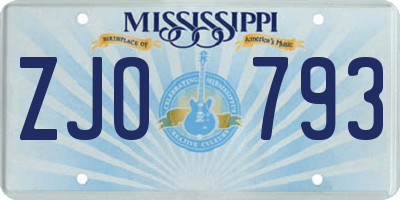 MS license plate ZJO793