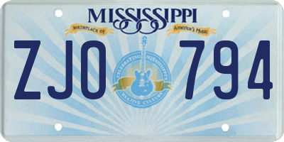 MS license plate ZJO794