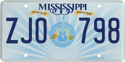 MS license plate ZJO798