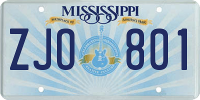 MS license plate ZJO801