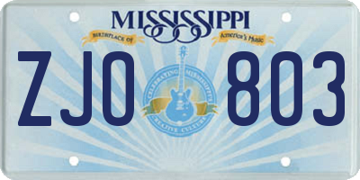 MS license plate ZJO803