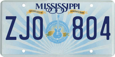 MS license plate ZJO804