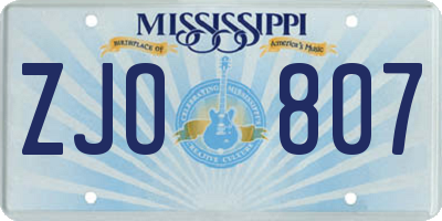 MS license plate ZJO807