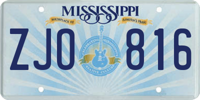 MS license plate ZJO816