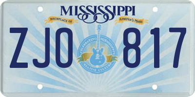 MS license plate ZJO817