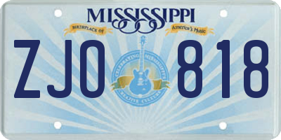 MS license plate ZJO818