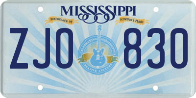 MS license plate ZJO830