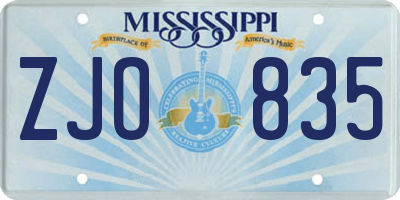 MS license plate ZJO835