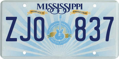 MS license plate ZJO837