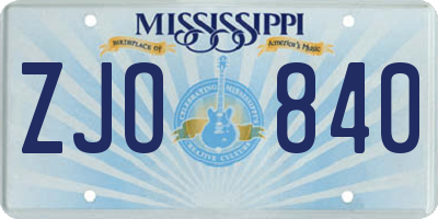 MS license plate ZJO840