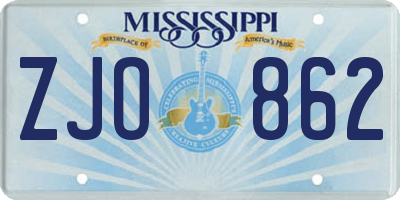 MS license plate ZJO862