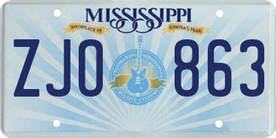 MS license plate ZJO863
