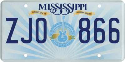 MS license plate ZJO866