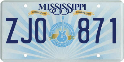 MS license plate ZJO871