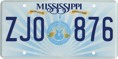 MS license plate ZJO876