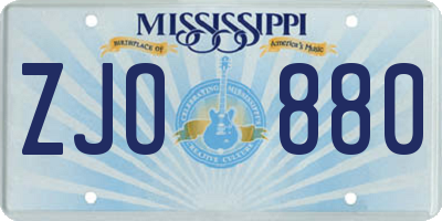 MS license plate ZJO880