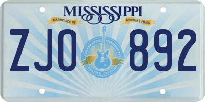 MS license plate ZJO892