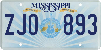 MS license plate ZJO893