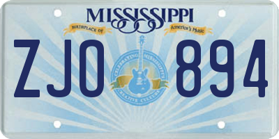 MS license plate ZJO894