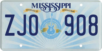 MS license plate ZJO908