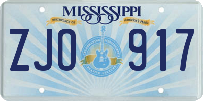 MS license plate ZJO917