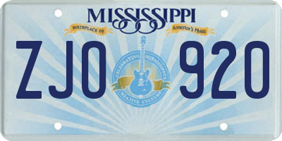 MS license plate ZJO920