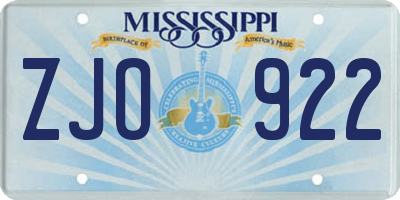 MS license plate ZJO922