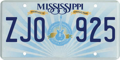 MS license plate ZJO925