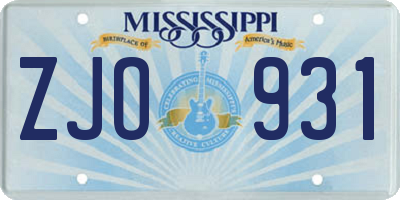 MS license plate ZJO931