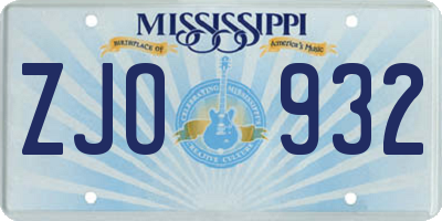 MS license plate ZJO932
