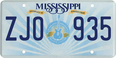 MS license plate ZJO935