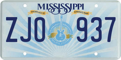 MS license plate ZJO937