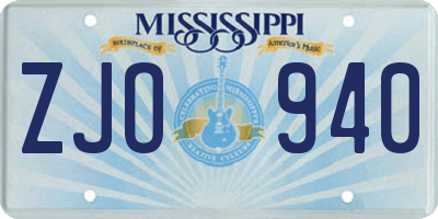 MS license plate ZJO940