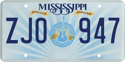 MS license plate ZJO947