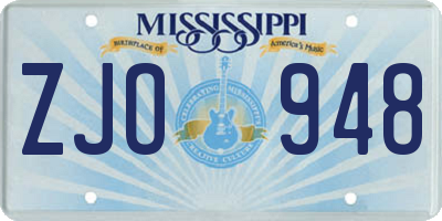 MS license plate ZJO948