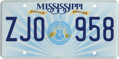 MS license plate ZJO958