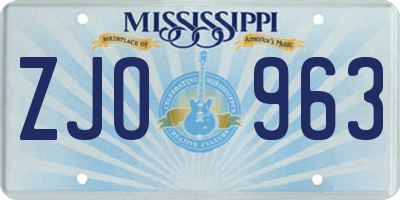 MS license plate ZJO963