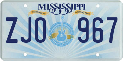 MS license plate ZJO967