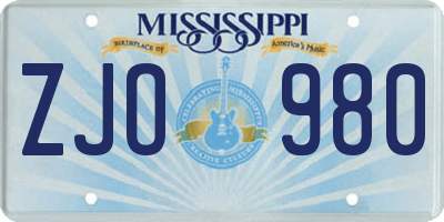 MS license plate ZJO980