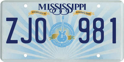 MS license plate ZJO981