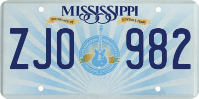 MS license plate ZJO982