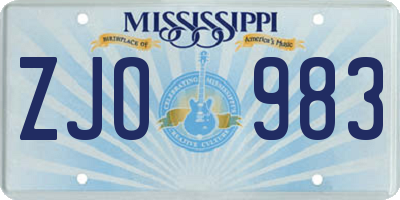 MS license plate ZJO983