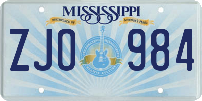 MS license plate ZJO984