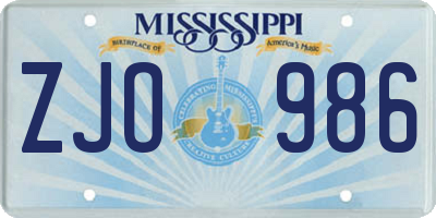 MS license plate ZJO986