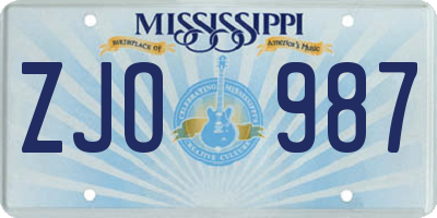 MS license plate ZJO987