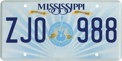 MS license plate ZJO988
