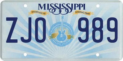 MS license plate ZJO989