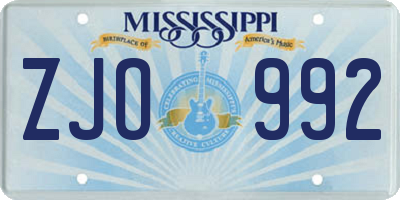 MS license plate ZJO992
