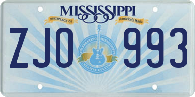MS license plate ZJO993